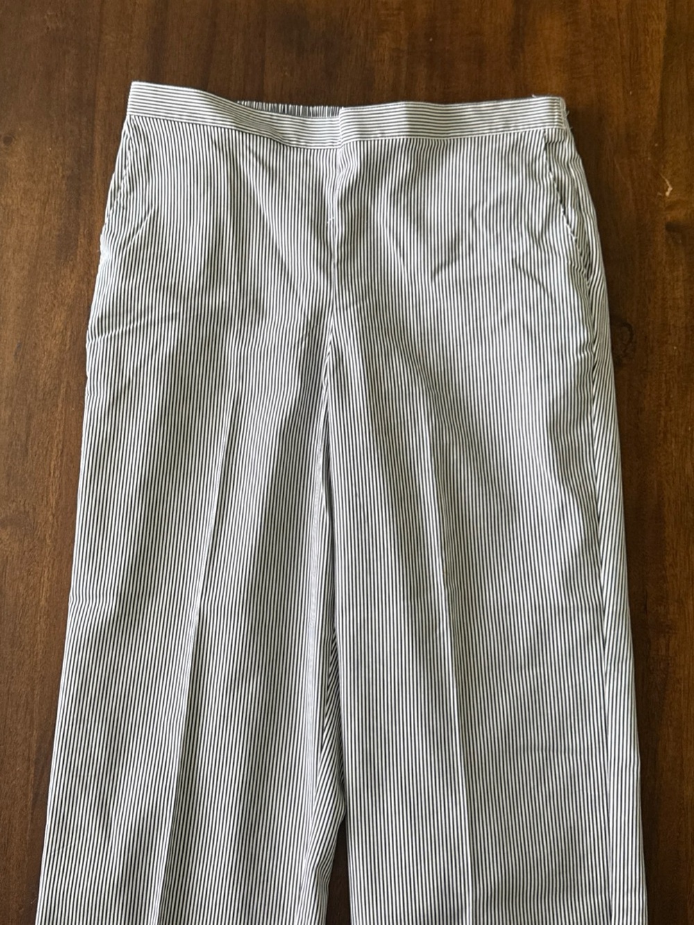 Alfred Dunner Black White Stripe Pull On Pants 14 Seersucker Preppy Nautical